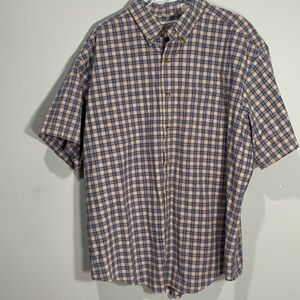 Basic Editions size XL short sleeve blue and tan plaid shirt